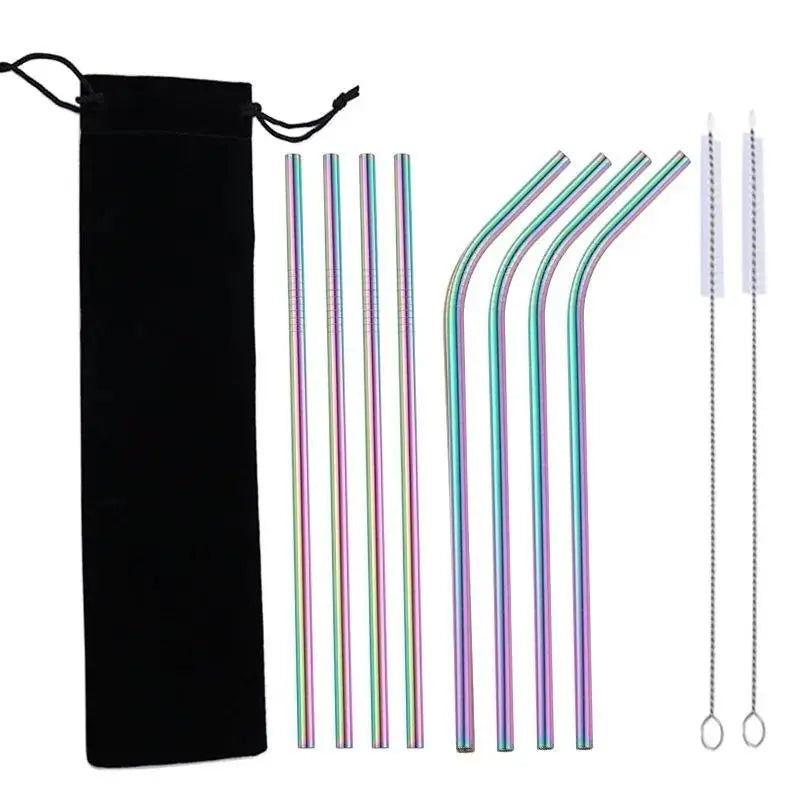 10-Piece Reusable Stainless Steel Straws Set with Cleaning Brush Reusable Straw Set Axl multicolor