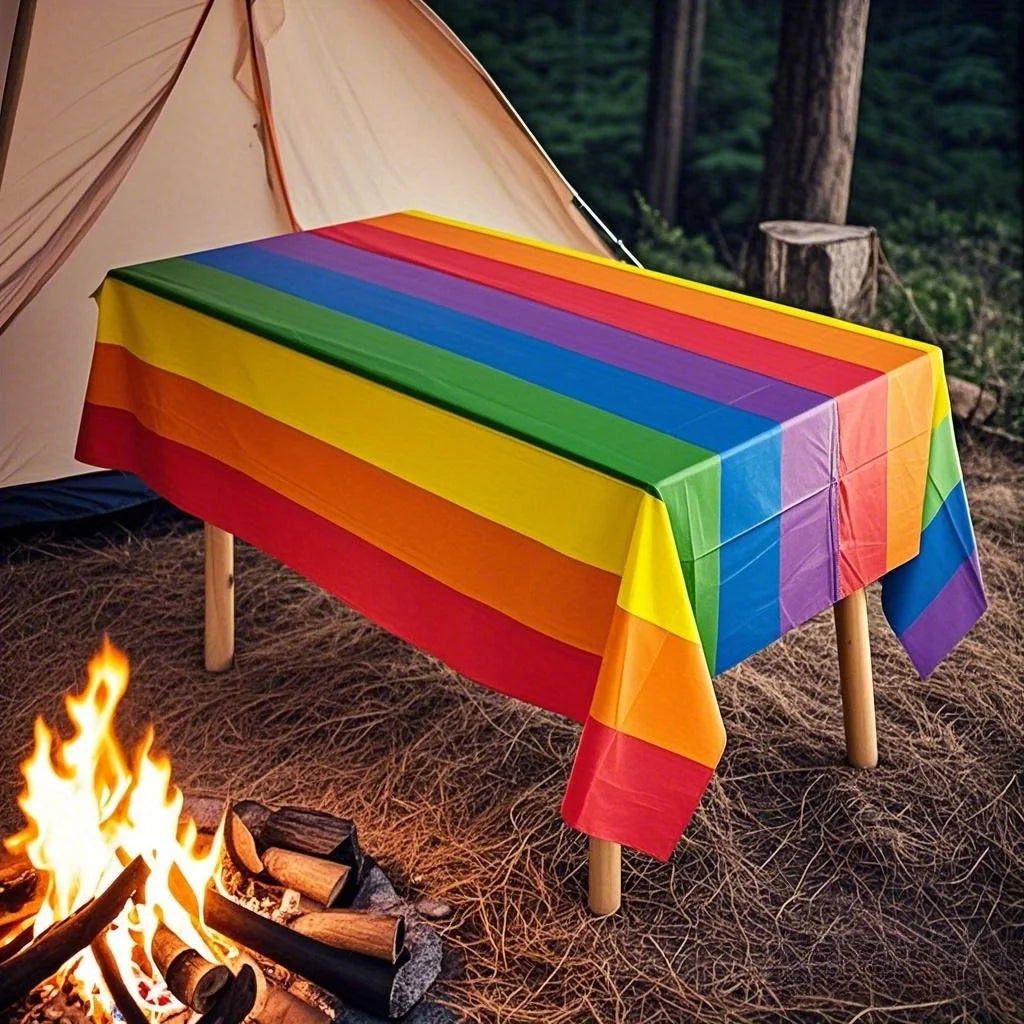 Rainbow Stripe Disposable Tablecloth – Thick Durable PVC Cover Disposable Tablecloth Axl