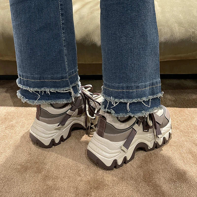 Women's Chunky Platform Sneakers – Lace-Up Casual Sports Shoes Platform Sneakers Axl