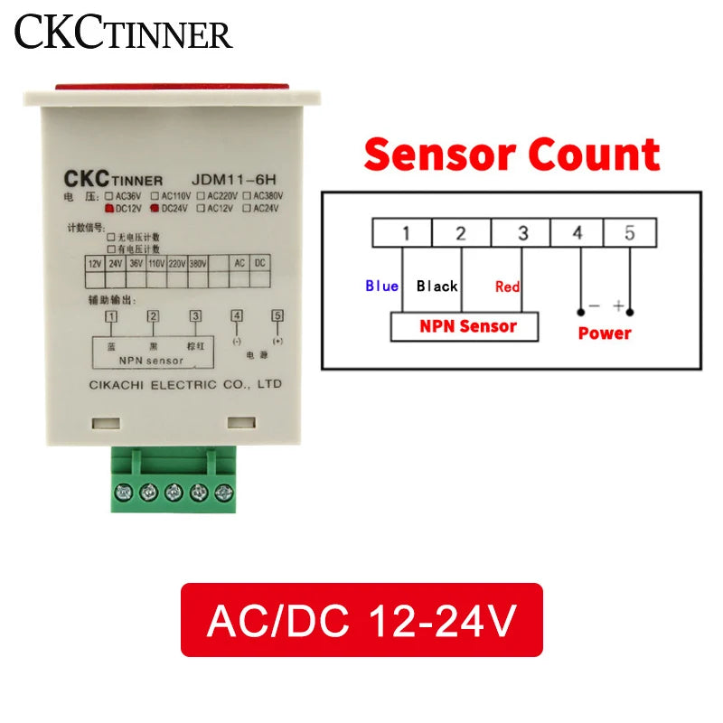 JDM11-6H 6-Digit Digital Industrial Counter DC/AC Voltages Industrial Digital Counter Axl Sensor count 12-24V