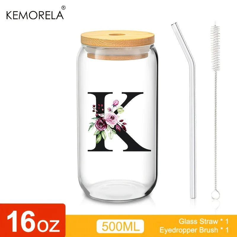 470ml Glass Tumbler with Bamboo Lid & Straw | Mason Jar Cup Glass Tumbler Axl K 470ml