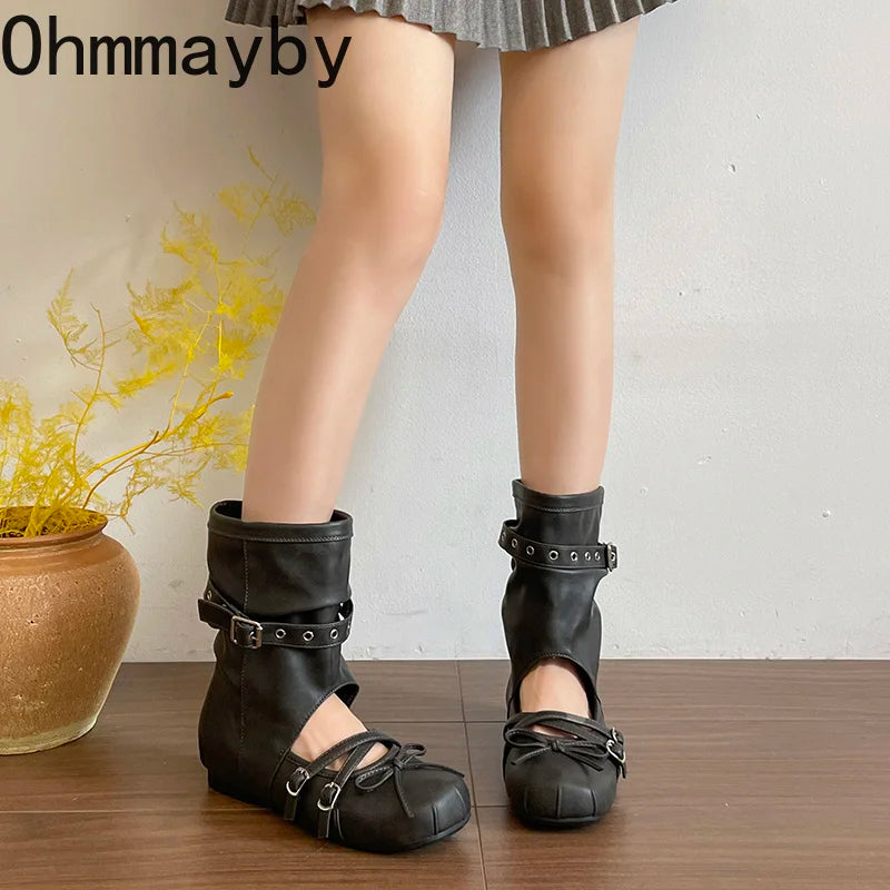 Women's Vintage Hollow Wedge Sandal Boots – Slip-On Western Wedge Sandal Boots Axl