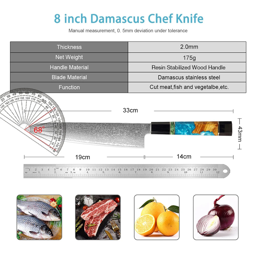 XITUO Damascus VG10 Chef Knife – Octagonal Wood Handle Damascus Chef Knife Axl