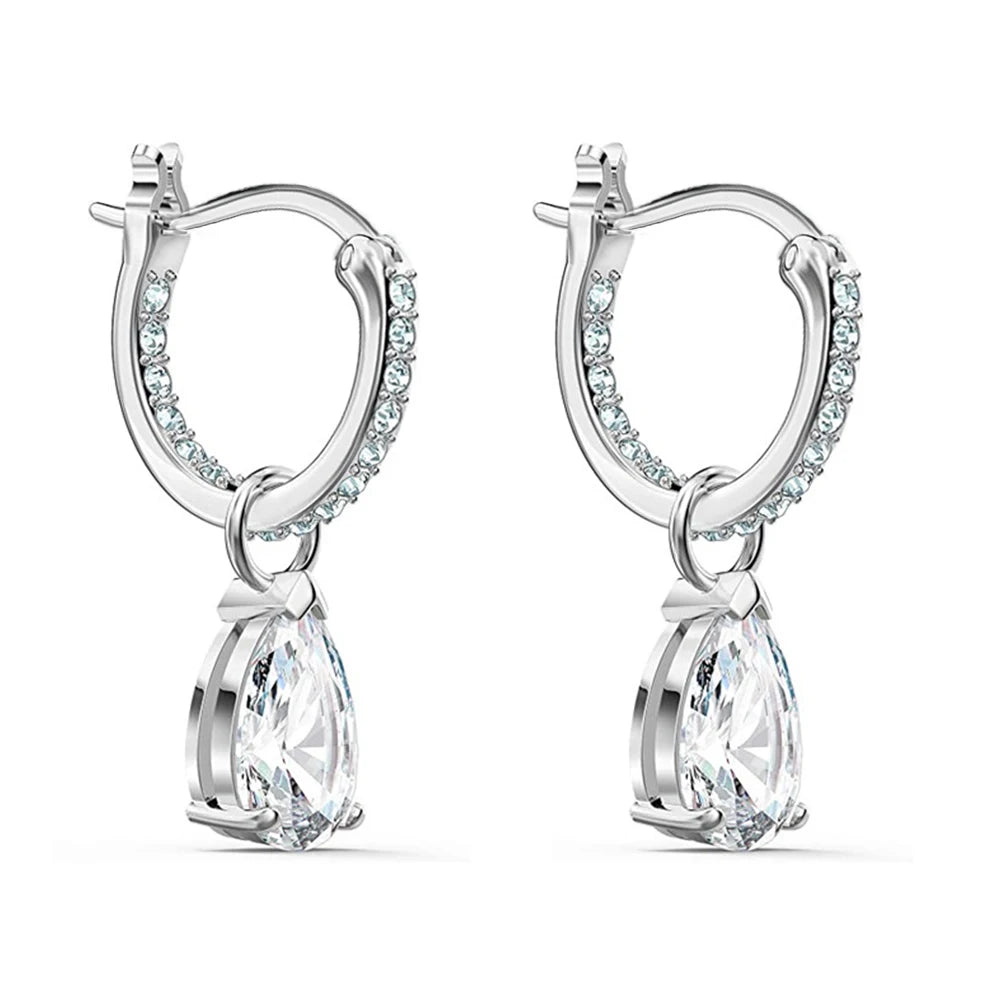 Huitan Water Drop CZ Dangle Earrings – Silver Bridal Jewelry Dangle Earrings Axl