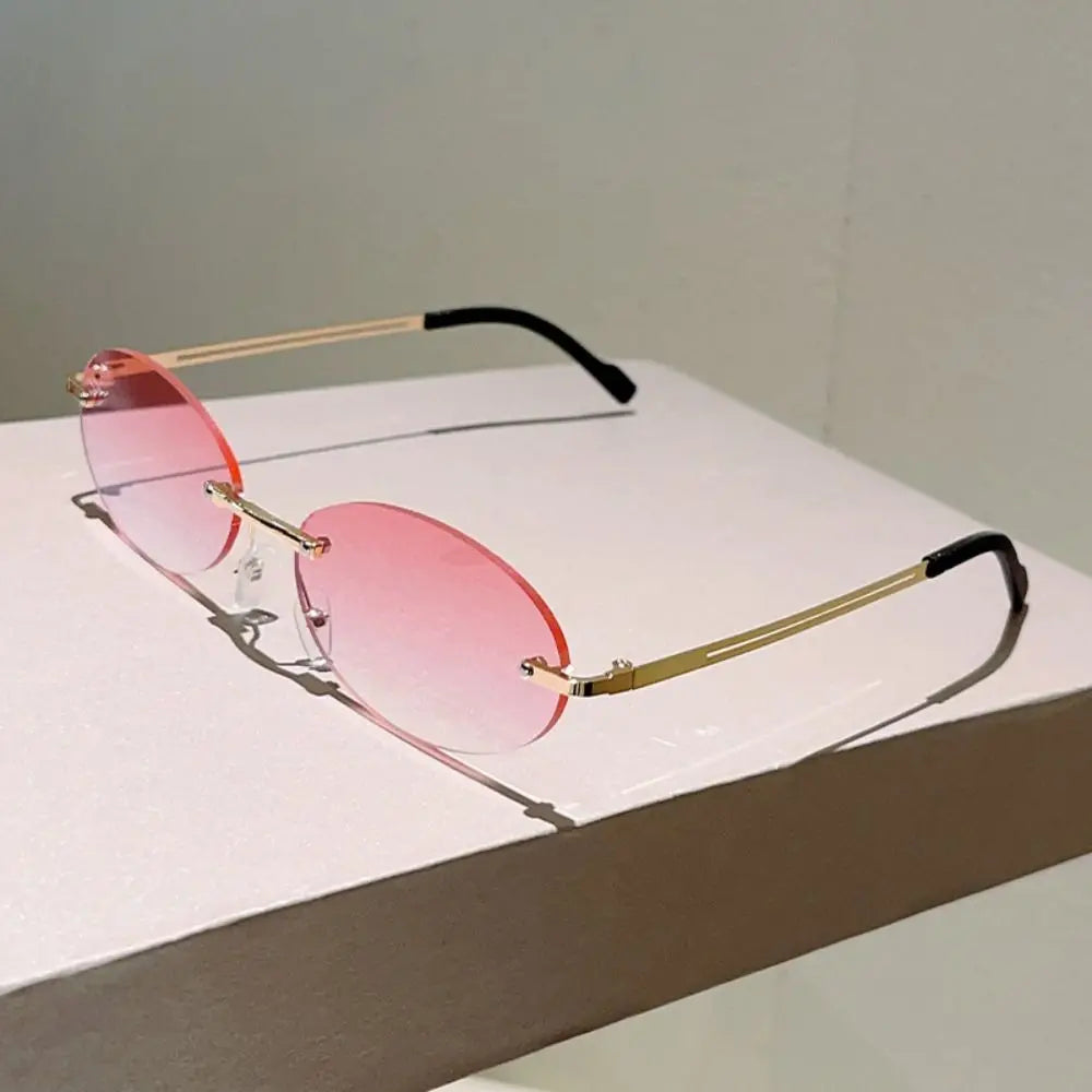 Vintage Rimless Oval Sunglasses – Gradient Lens Women's Fashion Oval Sunglasses Axl