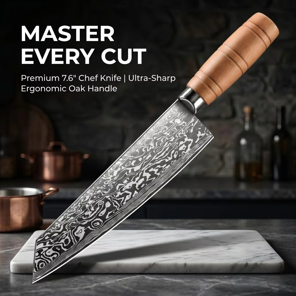 Damascus Chef's Knife – Carbon Steel & Solid Wood Handle Damascus Chef's Knife Axl