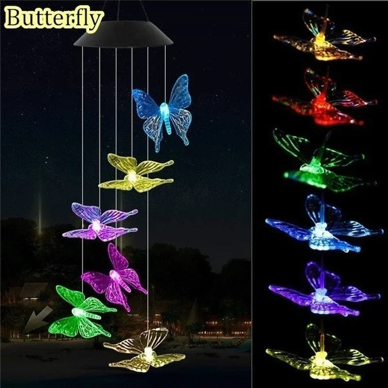 Solar LED Wind Chime Color Changing Crystal Ball Garden Light Solar Garden Light Axl Butterfly