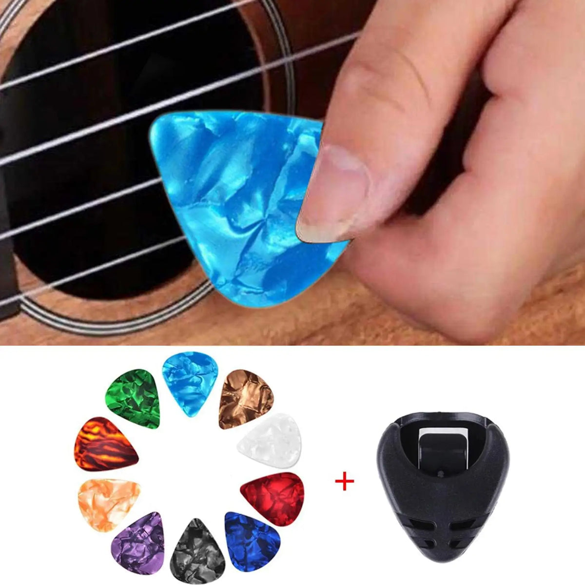 10-Piece Guitar Picks & Stick-On Holder Set | Acoustic & Electric Guitar Pick Set Axl
