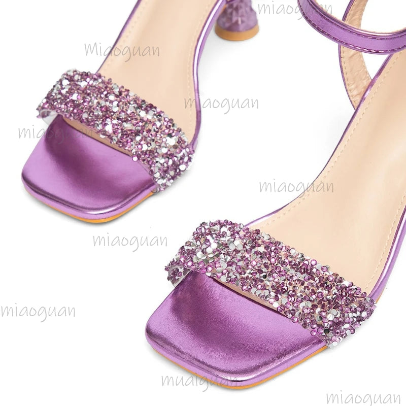 Women's Sequin Heeled Sandals – Open Toe Ankle Strap Party Heeled Sandals Axl