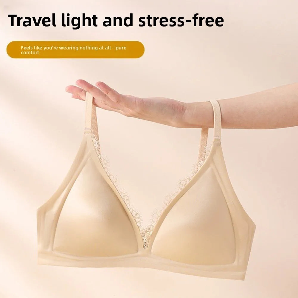 Satin Lace Wireless Push-Up Bra – V-Neck Traceless Brassiere Wireless Push-Up Bra Axl
