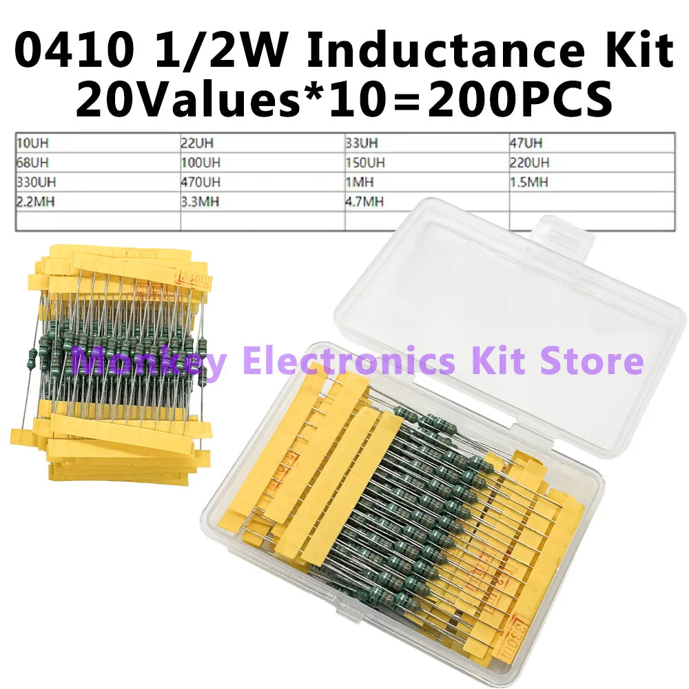 200PCS DIP Inductor Assortment Kit 1µH–4.7mH | 20 Values Inductor Assortment Kit Axl Default Title