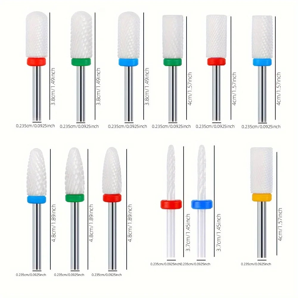 10-Pc Ceramic Nail Drill Bits Set – Manicure & Pedicure Kit Nail Drill Bits Axl