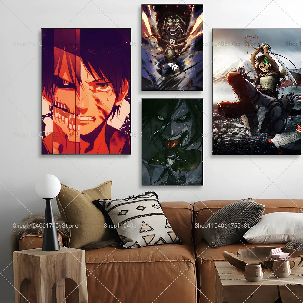 Attack on Titan Eren Yeager Anime Poster Wall Art Sticker Anime Wall Poster Axl