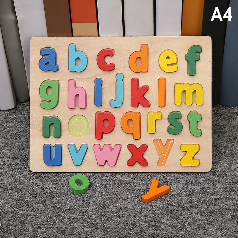 Wooden Alphabet & Number Montessori Puzzle – Kids Learning Toy Wooden Learning Puzzle Axl A4