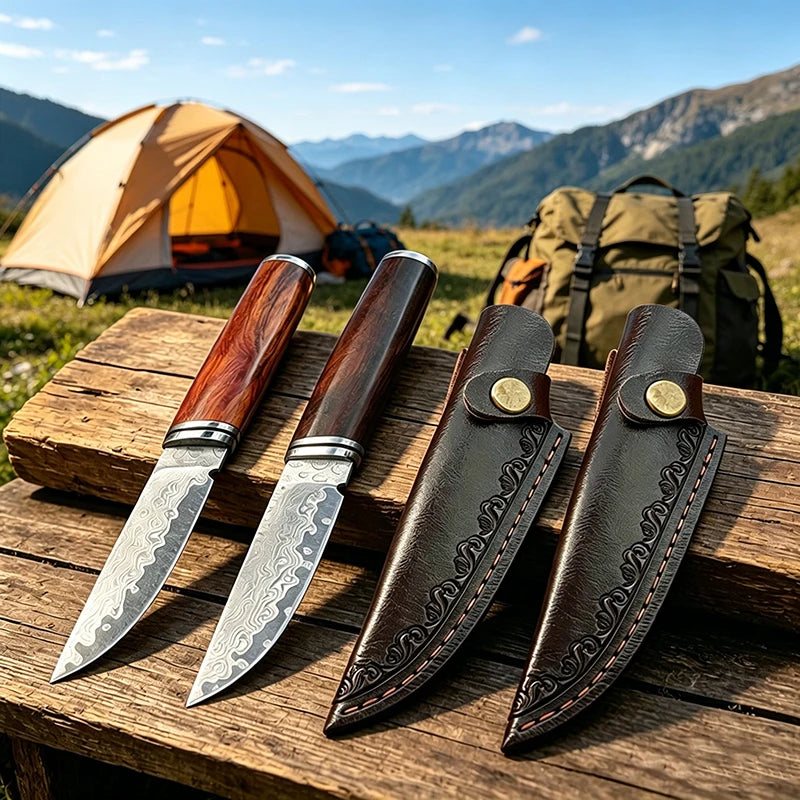 Damascus Steel Boning Knife with Leather Sheath | 7" Blade Fixed Blade Knife Axl