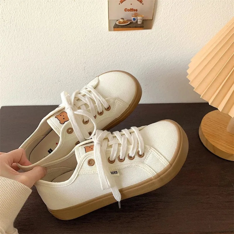 Women's Canvas Low Top Sneakers – Wide Toe Lace-Up Canvas Sneakers Axl