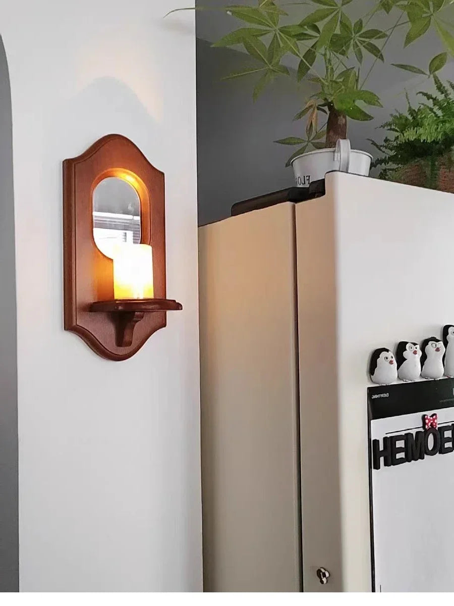 Vintage Wall Mirror with Shelf – Wood Candle Holder Wall Rack Decorative Wall Mirror Axl
