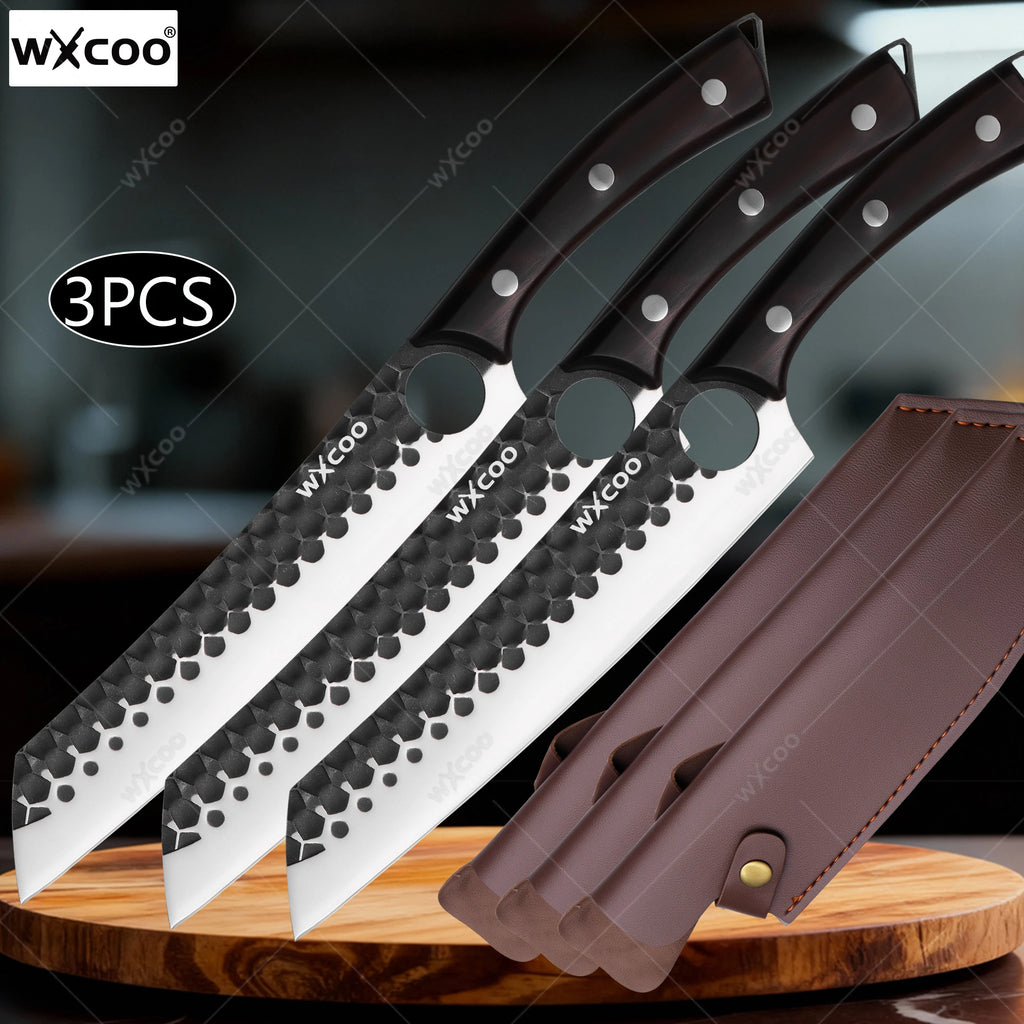 Forged Chef's Slicing Knife – 5Cr15 Steel, Wood Handle & Cover Kitchen Knife Axl 3PCS