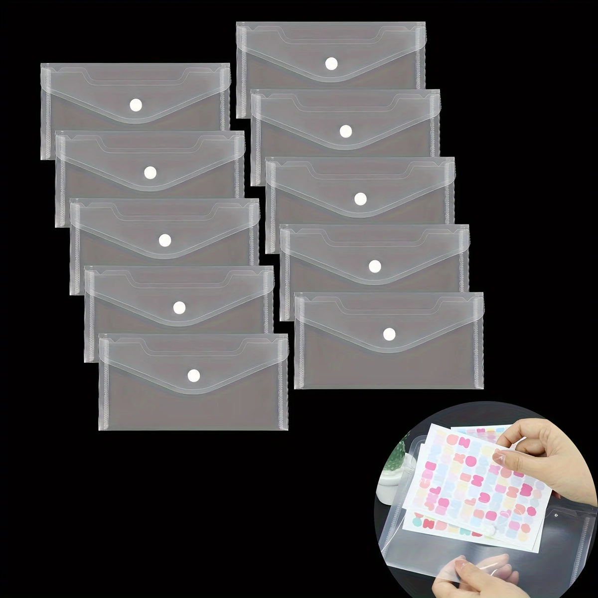 10-Pack A5 Transparent Document Bags | Button Closure Organizer Document Storage Bags Axl