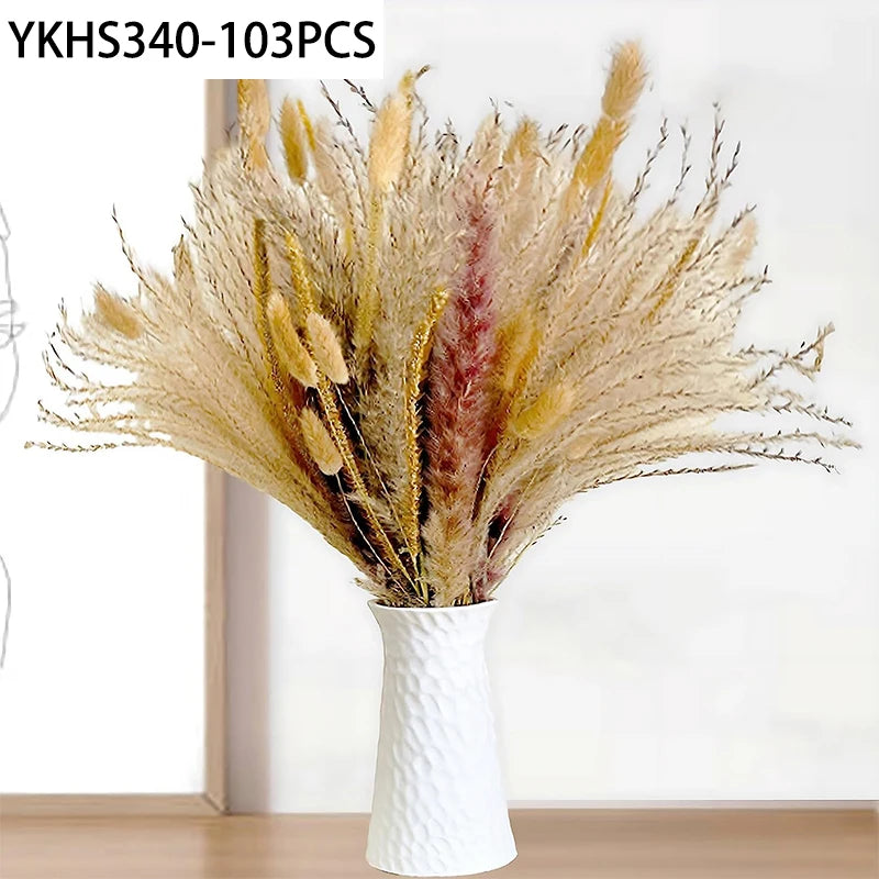 Natural Dried Pampas Grass & Bunny Tails Boho Bouquet Dried Flower Bouquet Axl 103PCS