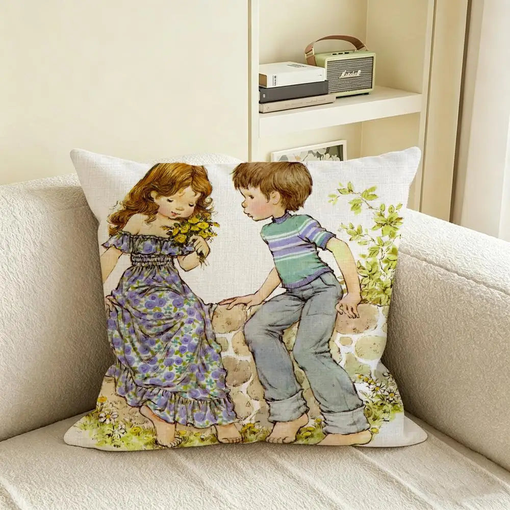 Natural Linen Cushion Cover | Printed Pillowcase for Sofa & Bed Linen Cushion Cover Axl White3 40X40cm
