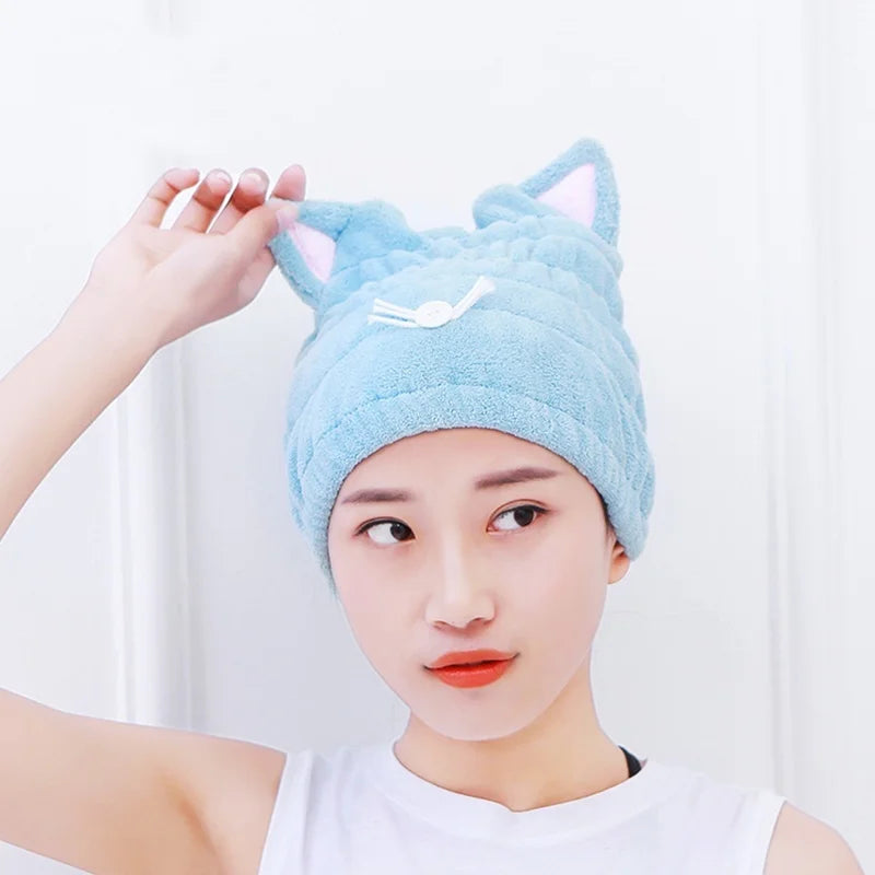 Cute Cat Microfiber Hair Drying Towel Cap – Coral Velvet Hair Drying Cap Axl