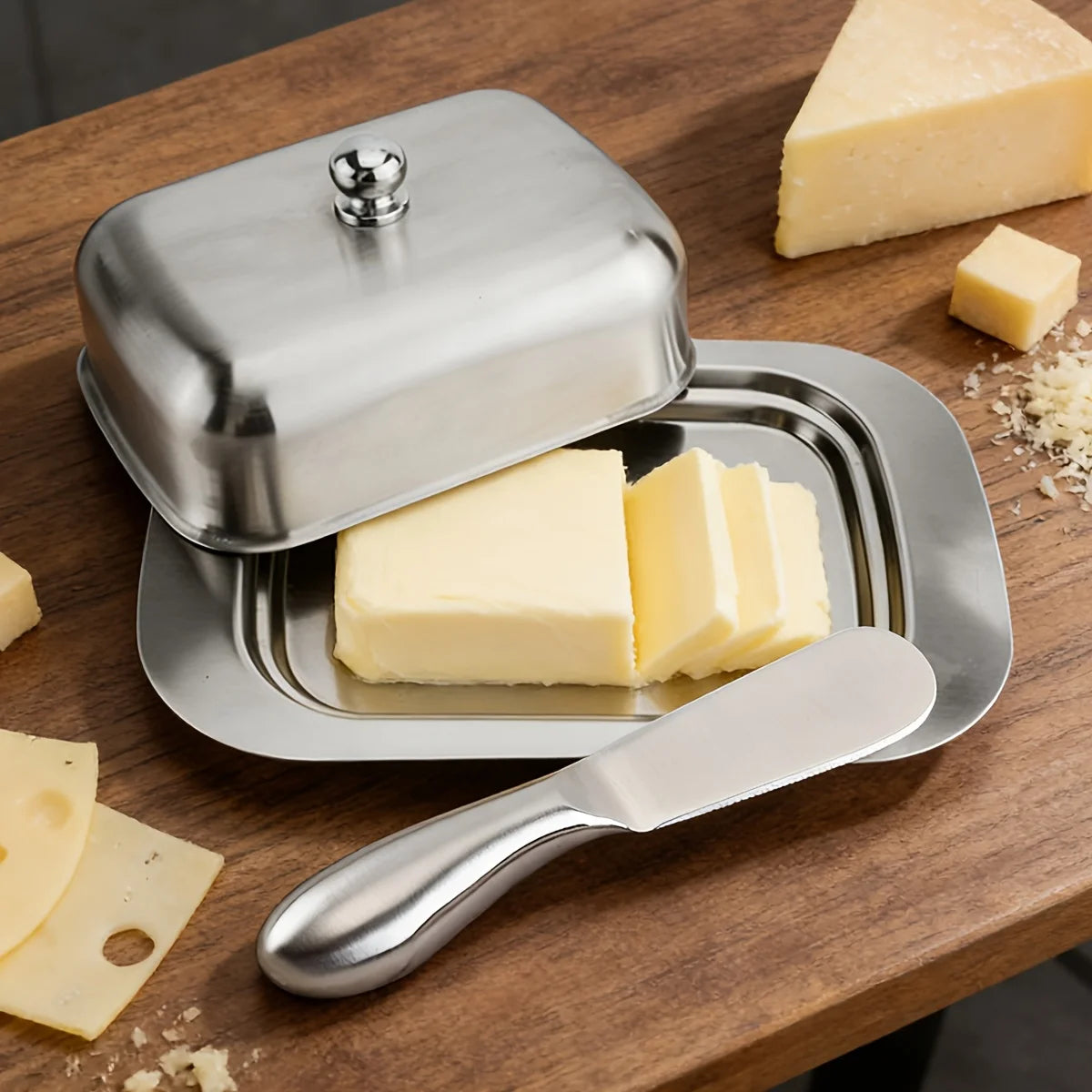 Stainless Steel Butter Dish with Lid & Handle | Cheese Container Butter Dish Axl
