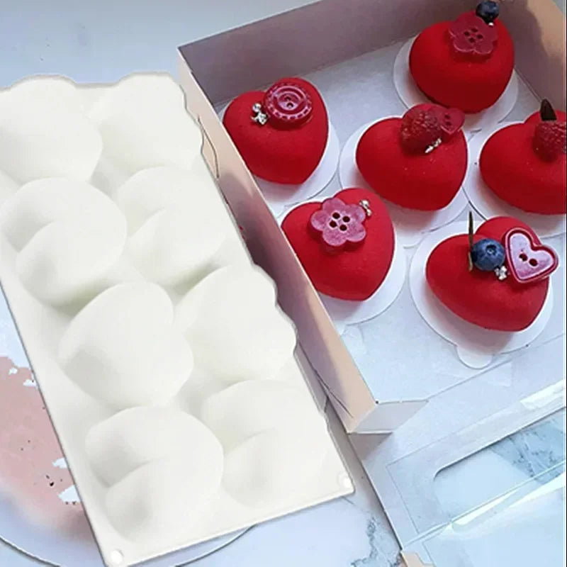 8-Cavity Heart Silicone Mold – Cake, Mousse & Chocolate Silicone Baking Mold Axl