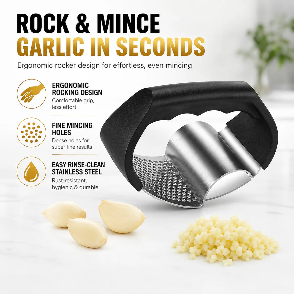 Stainless Steel Rocker Garlic Press – Manual Mincer & Slicer Garlic Press Axl