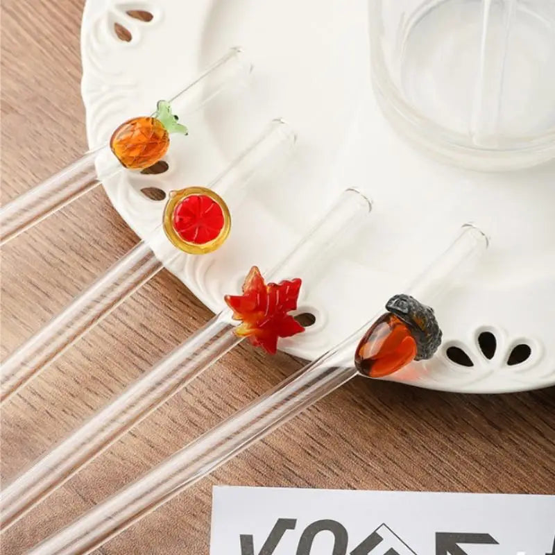 Reusable Fruit Design Glass Straw – Strawberry Cherry 20cm Glass Drinking Straw Axl
