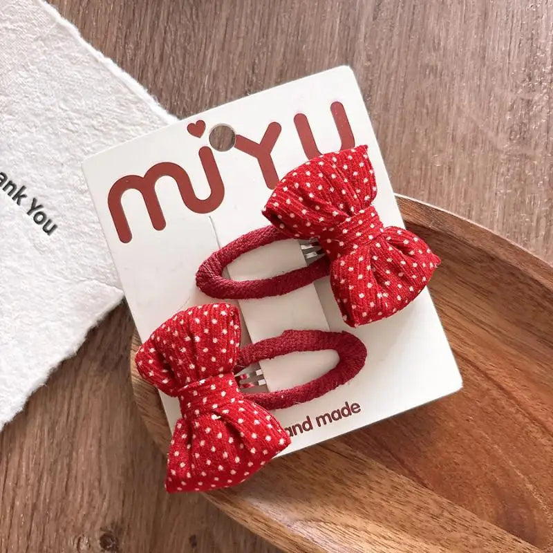 Sweet Plaid Bow Hair Clips Red Polka Dot Girls Women 1 Pair Bow Hair Clips Axl D