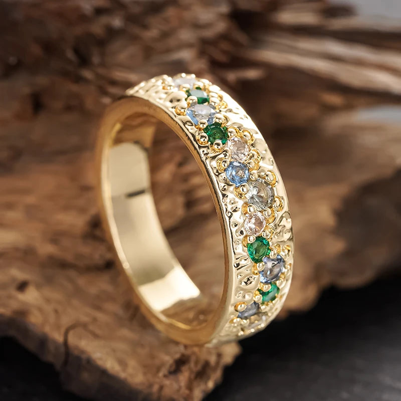 Huitan Women's Colorful Cubic Zirconia Wedding Band Ring Fashion Ring Axl