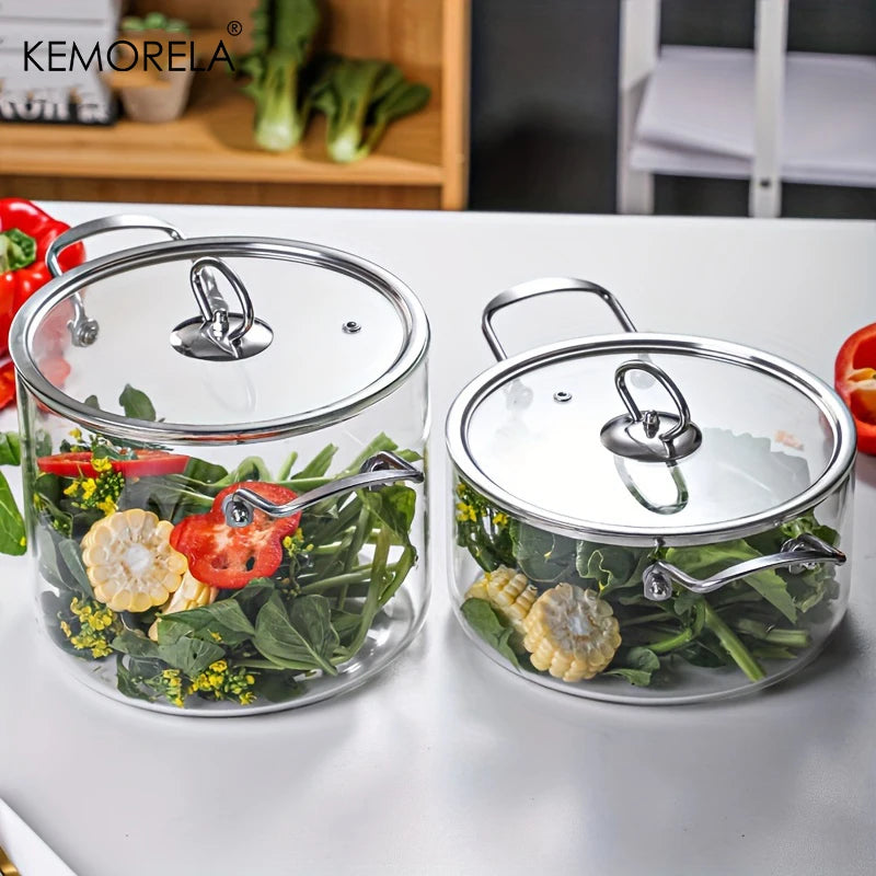 KEMORELA Borosilicate Glass Cooking Pot 2.5L/3.5L with Lid Glass Cooking Pot Axl
