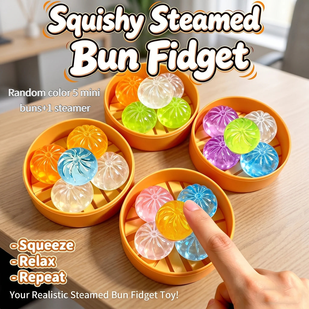 5-Piece Mini Dumpling Squishy Toys Set with Steamer Basket Squishy Fidget Toy Axl