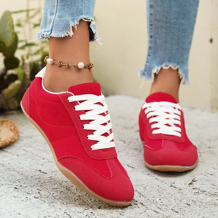 Women's Suede Lace-Up Sneakers – Soft Casual Round Toe Shoes Women's Casual Sneakers Axl Red 38