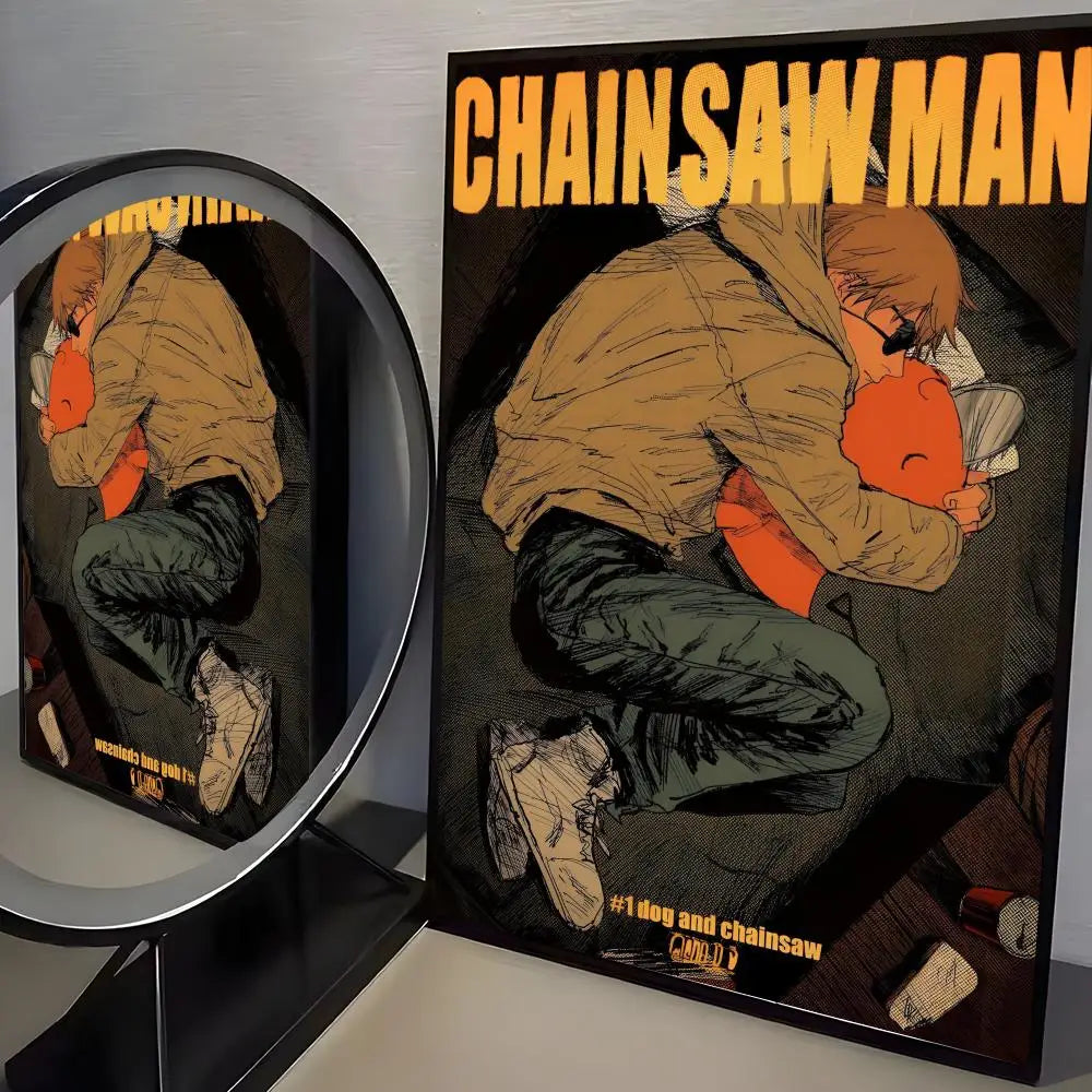 Chainsaw Man Anime Poster Self-Adhesive Wall Art Sticker Anime Wall Poster Axl Black11 30X40cmNoframe