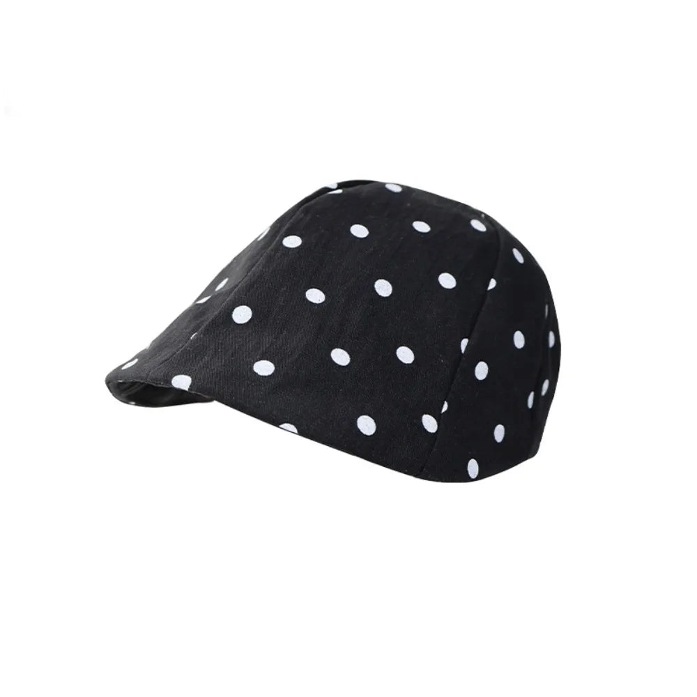 Retro Y2K Polka Dot Beret – Korean Style Newsboy Cap Women's Beret Hat Axl Black