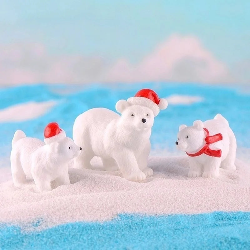 Miniature Polar Bear Figurines Set of 3 – Christmas Snow Decor Miniature Figurine Set Axl