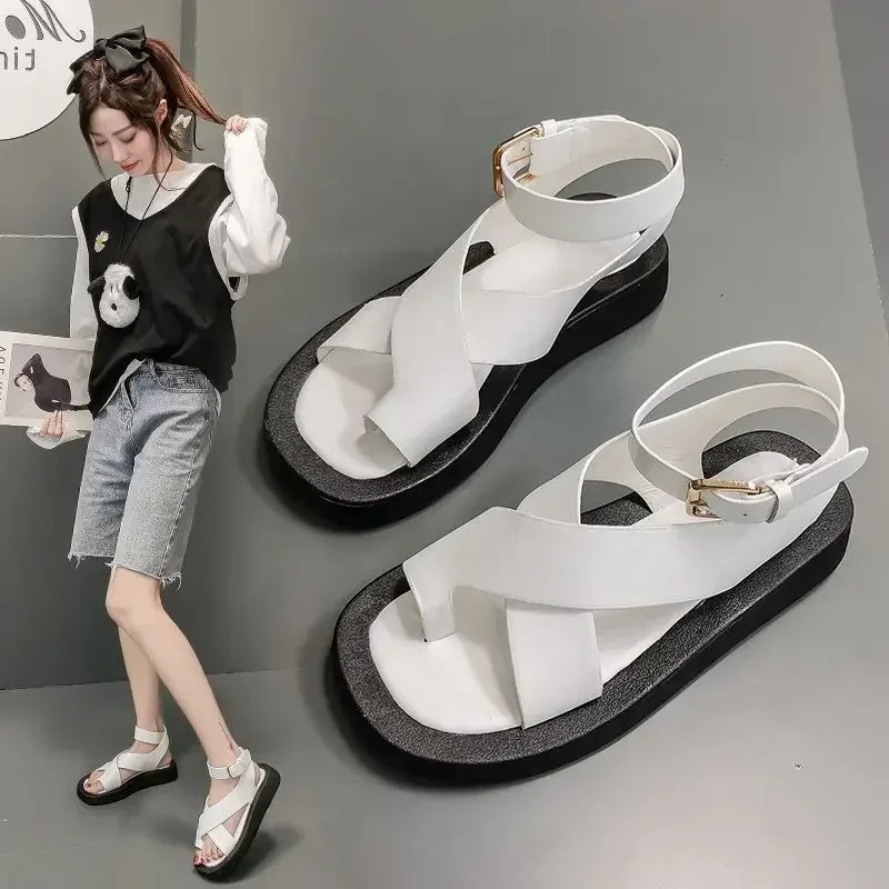 Women's Cross Strap Beach Sandals – Fairy Style Thick Sole Women's Sandals Axl