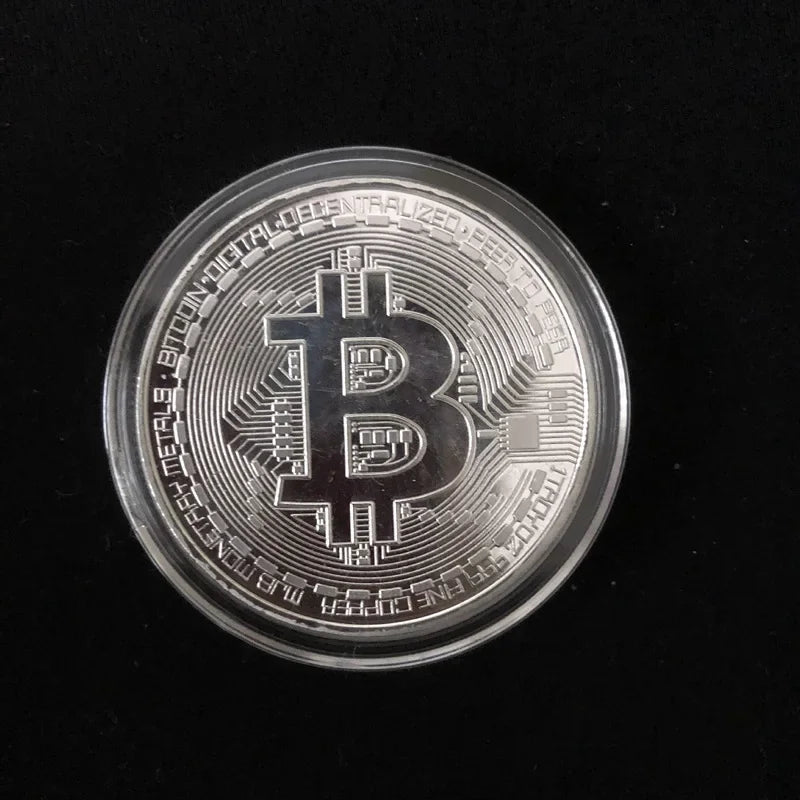 Gold Plated Bitcoin Commemorative Coin | BTC Collectible Gift Collectible Coin Axl Silver has shell