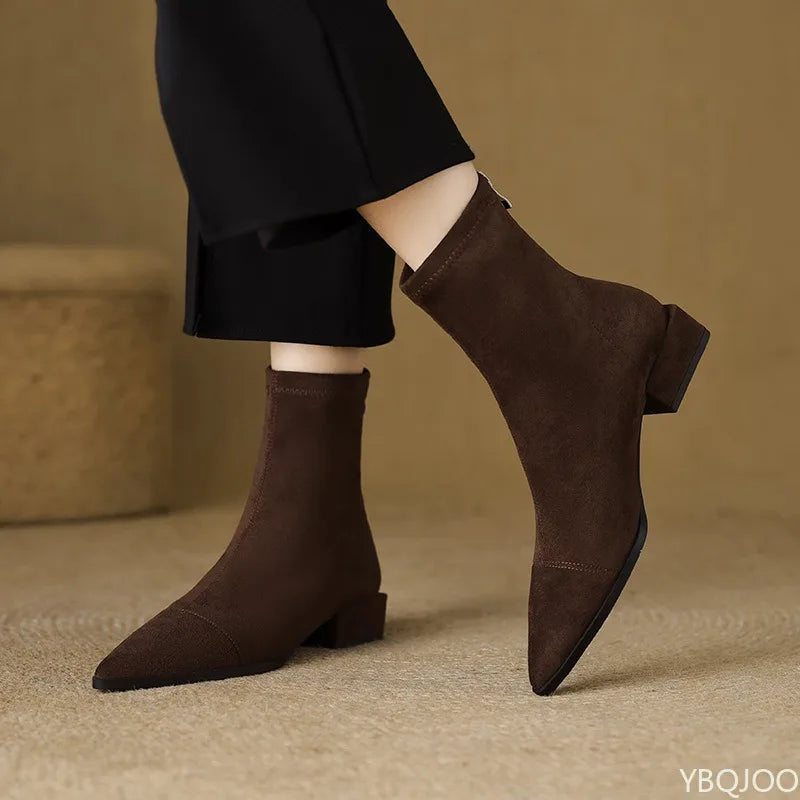 YBQJOO Women's Retro Suede Ankle Boots – Block Heel Booties Women's Ankle Boots Axl Brown 36