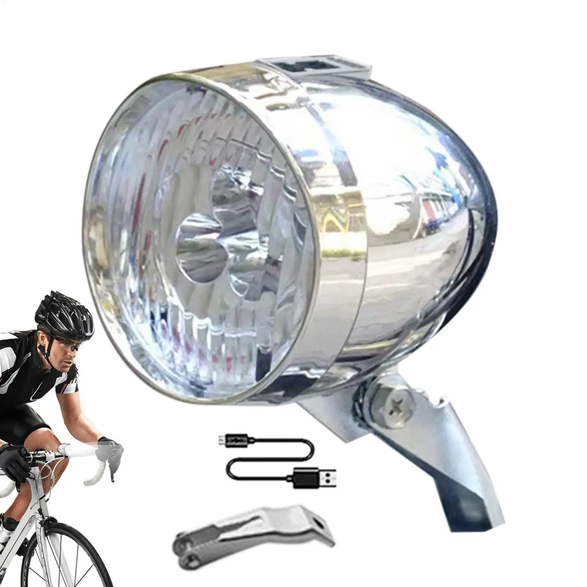 Retro Bike Headlight – USB Rechargeable 3 LED Front Light Bicycle Headlight Axl