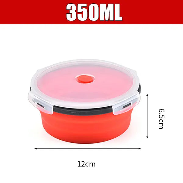 Silicone Collapsible Lunch Box Set | 4 Microwave-Safe Folding Bowls Collapsible Food Container Axl Red-350ml
