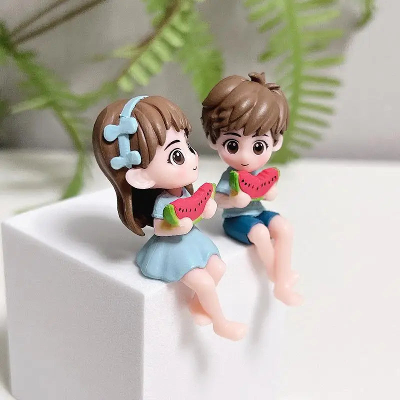 Watermelon Couple Figurines – Miniature Car & Garden Ornament Couple Figurine Set Axl Blue