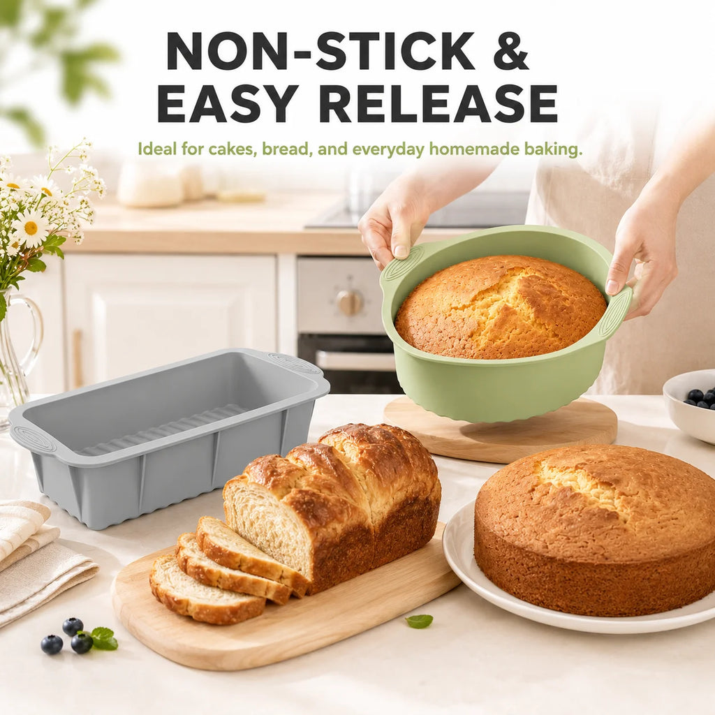 2-Pack Silicone Cake & Loaf Pan Set – Non-Stick Bakeware Silicone Bakeware Set Axl