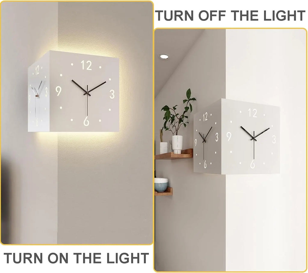 Double-Sided Corner Wall Clock – Silent Sensor Luminous Decor Decorative Wall Clock Axl