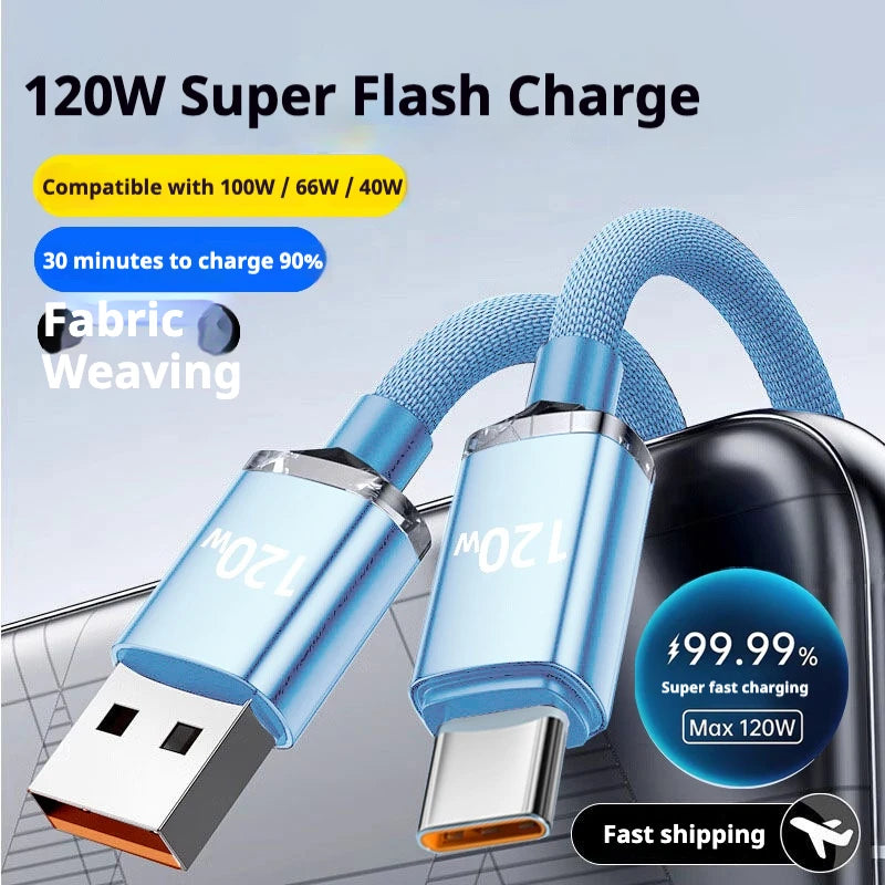 120W USB-C Fast Charging Cable 6A Nylon Braided | 0.25M–2M USB-C Charging Cable Axl