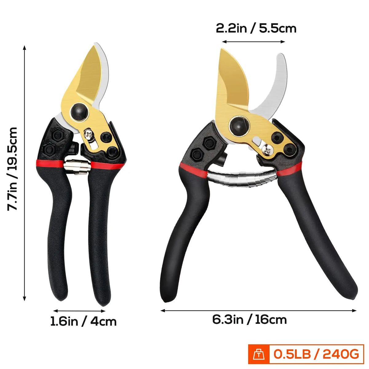 PLYS 7.7" Titanium Bypass Pruning Shears | SK-5 Steel Pruners Bypass Pruning Shears Axl