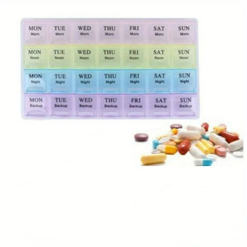 28-Grid Portable Pill Organizer Box – Large Capacity Weekly Pill Organizer Box Axl