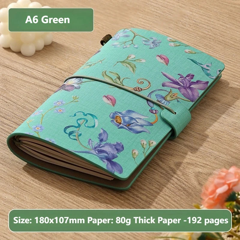 A6 Vintage Flower Travel Notebook – Diary, Planner & Journal Travel Journal Notebook Axl Green 1pc